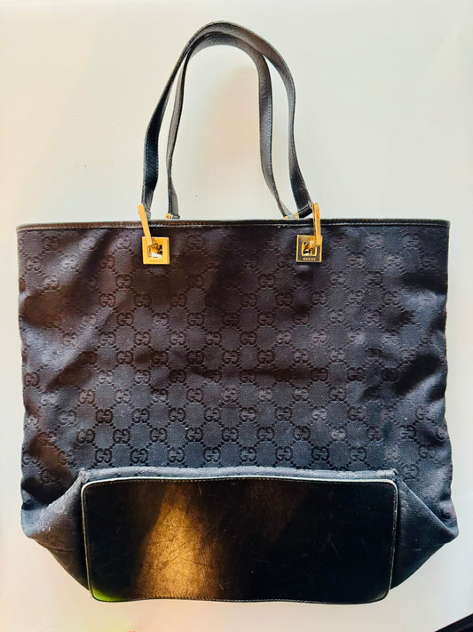 Gucci fabric tote with gold hardware