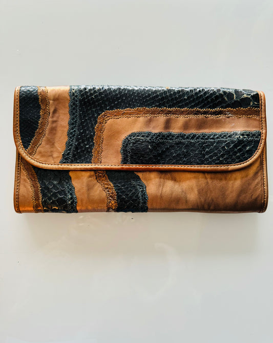 Bronze vintage snakeskin/leather Carlos Falchi clutch