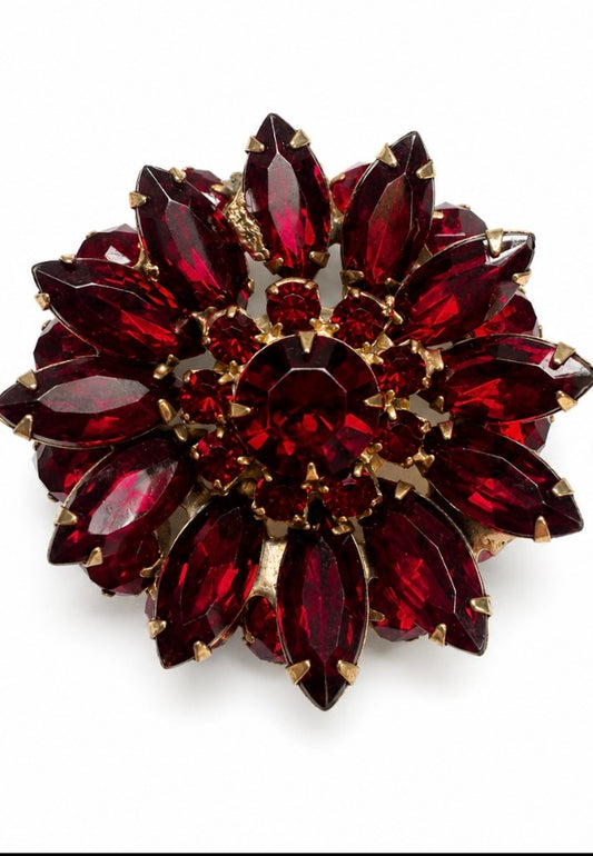 1950s multi layered construction red rhinestone brooch