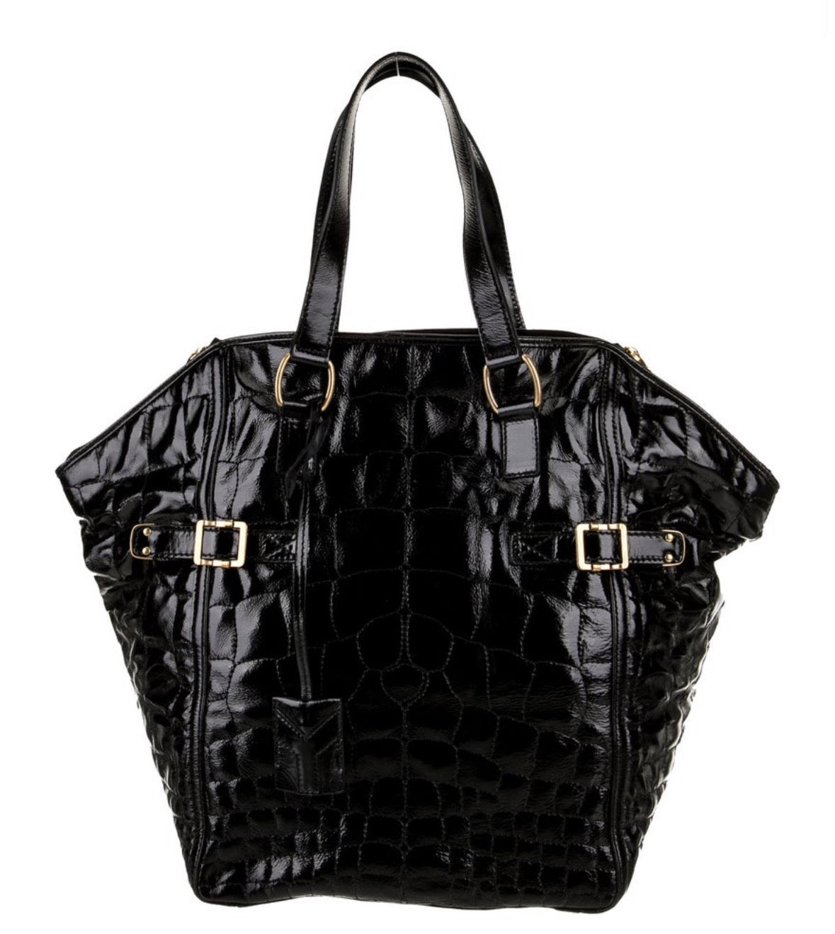 2008 YSL quilted animal print black patent leather CABAS downtown bag