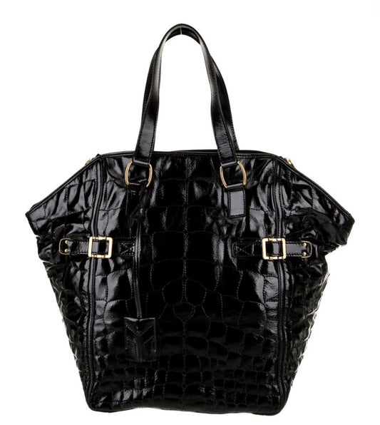 2008 YSL quilted animal print black patent leather CABAS downtown bag