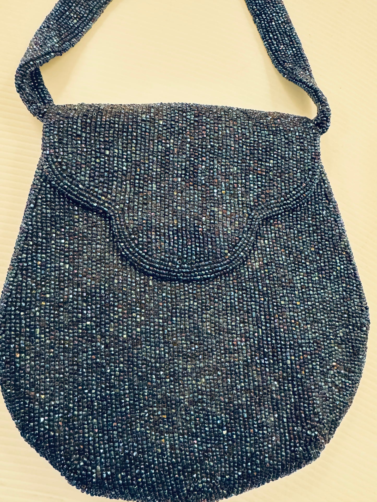 1940s blue beaded handbag with original coin purse