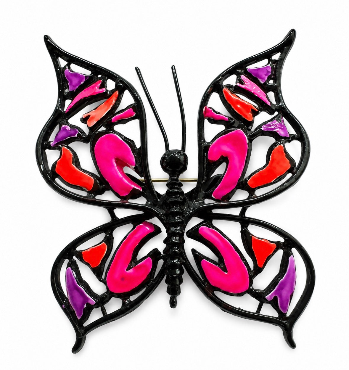 1960s pink and purple japanned enamel butterfly brooch