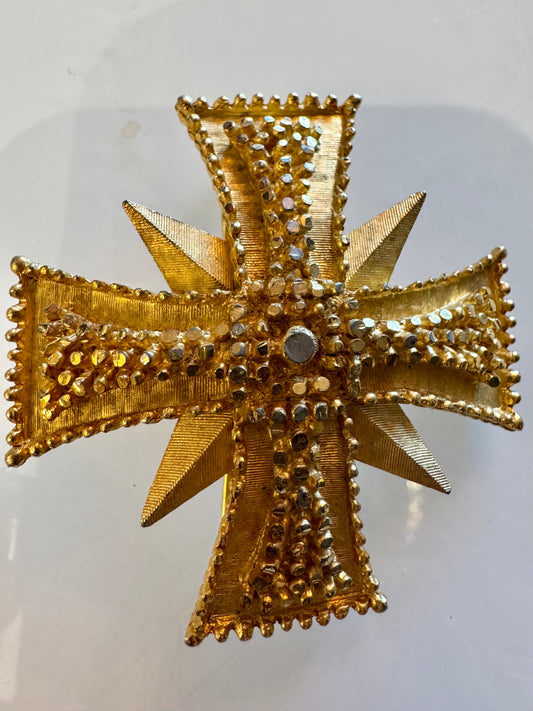 (Copy) Vintage 1940s signed BSK gold tone maltese cross brooch