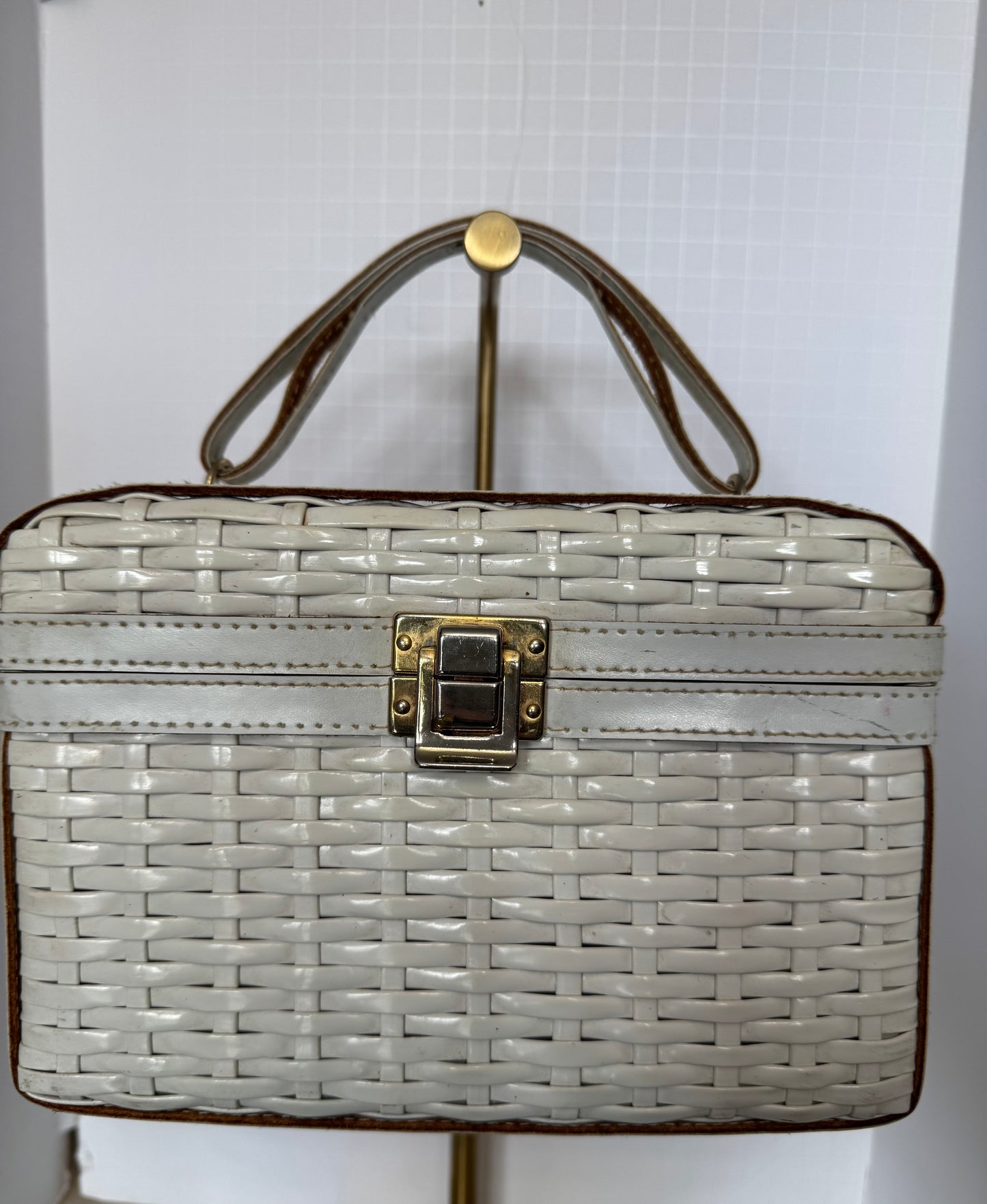 1950s white wicker box bag by LEWIS
