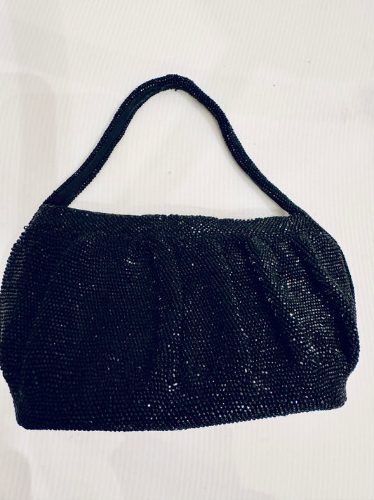 Beautiful 1940s black beaded top handle bag