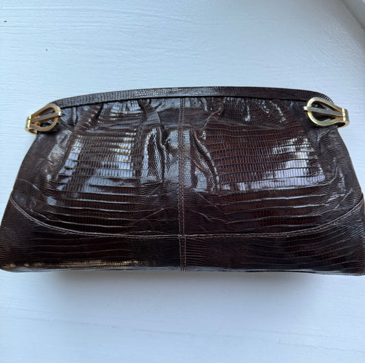 Vintage Brown Skin Clutch with stunning gold tone hardware