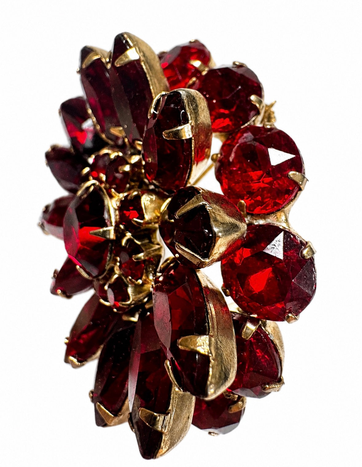 1950s multi layered construction red rhinestone brooch