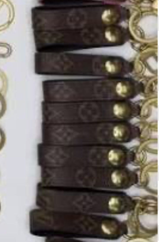 Upcycled authentic Louis Vuitton made into snap key rings. Choose black or red backing. Brass hardware.