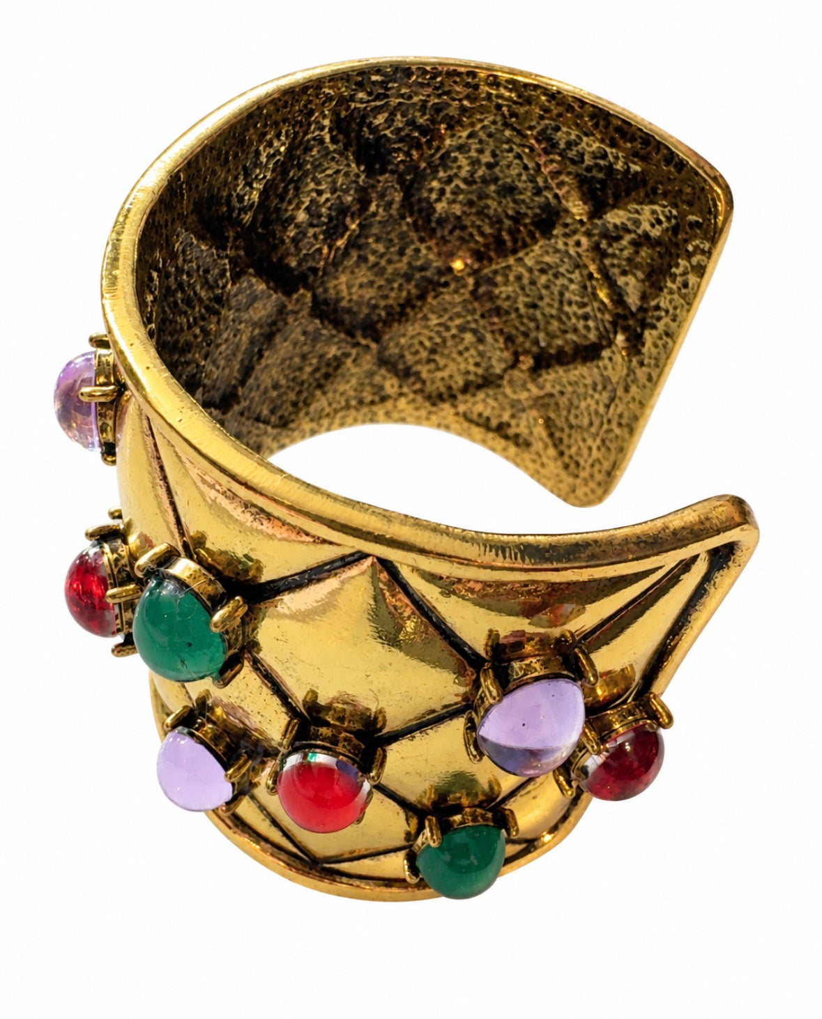 1980s Moghul style heavy weight large wide cuff with colored cabochons￼