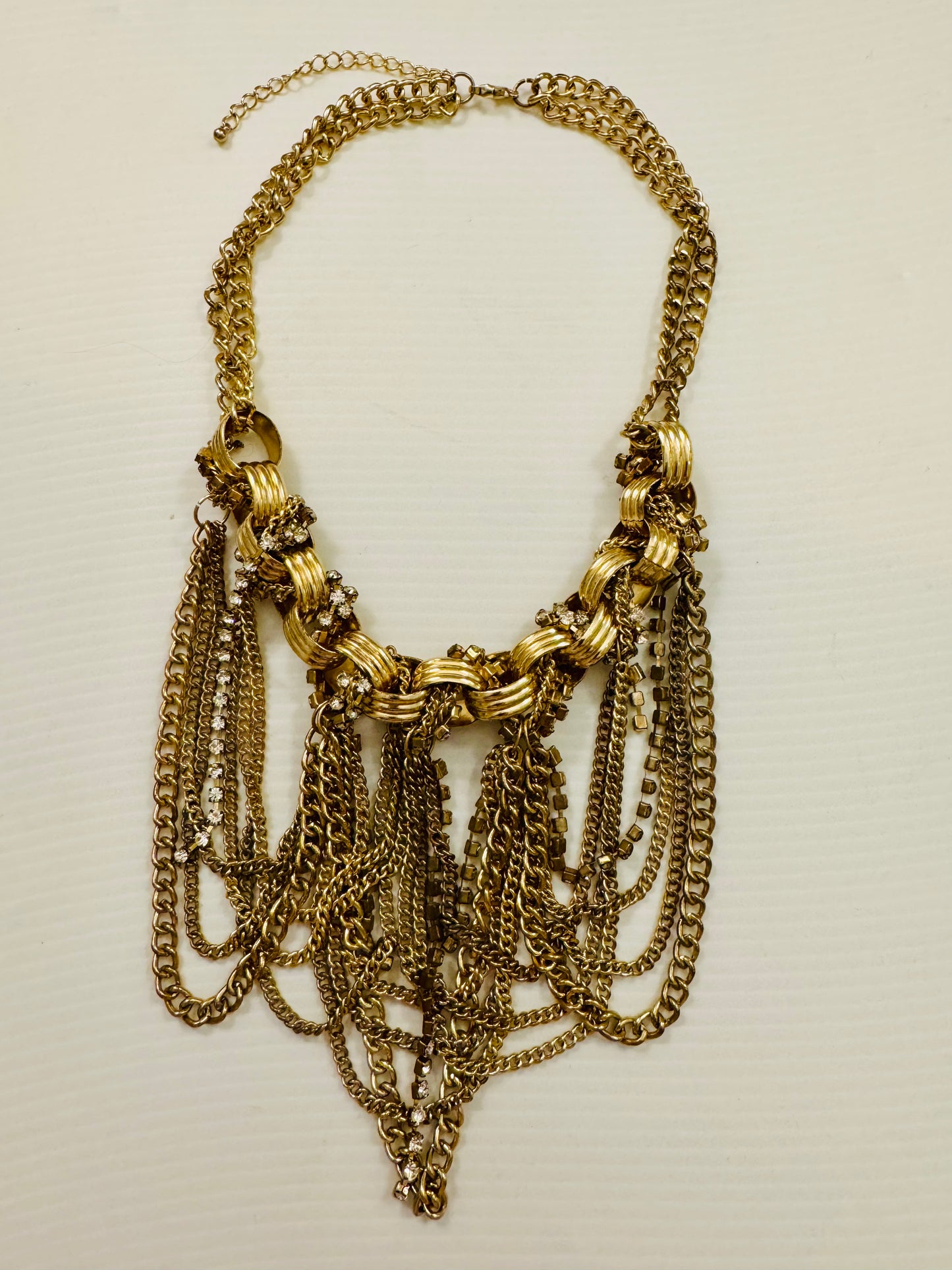 Vintage 1980s gold tone multi chain necklace with rhinestones