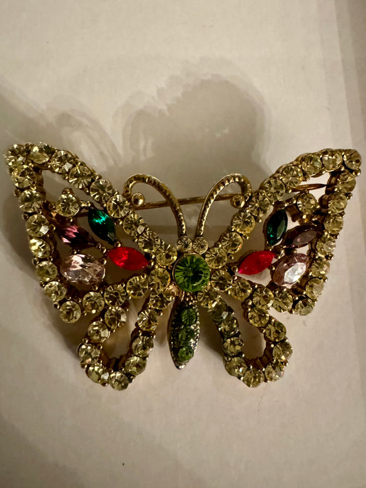 Vintage butterfly rhinestone brooch