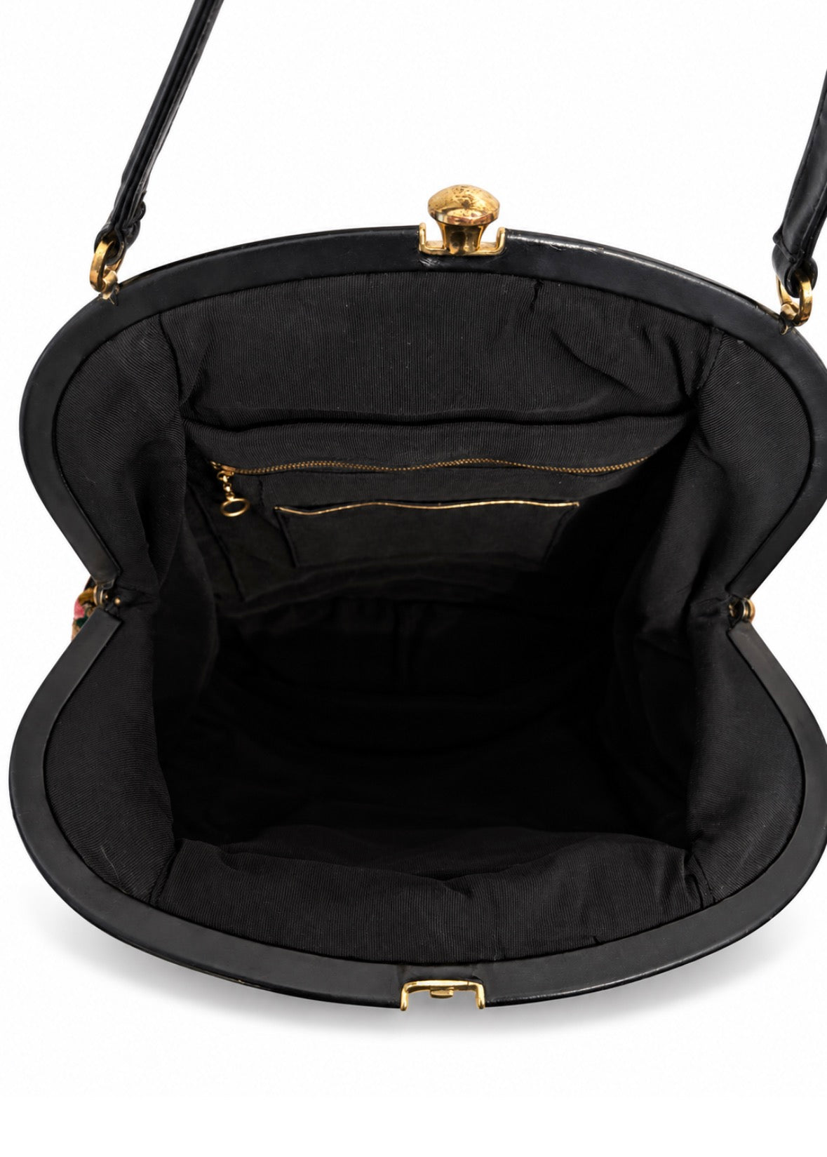 Vintage 1960s Rosenfeld Floral Burnout Velvet Black
Leather Purse Top Handle