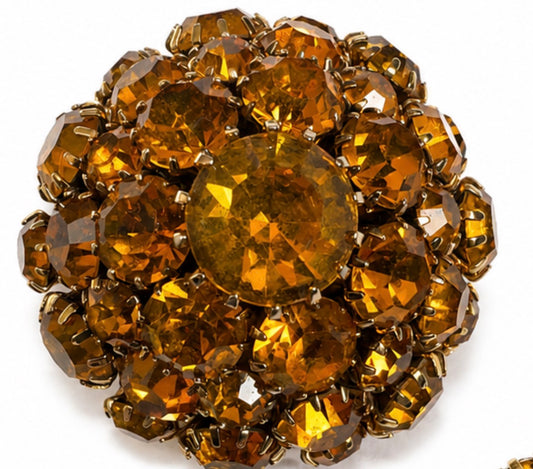 Amber dome rhinestone brooch
