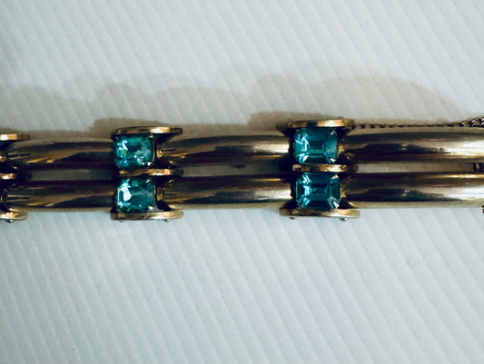 Sterling silver w gold plate vintage 1950s bracelet with aquamarine stones