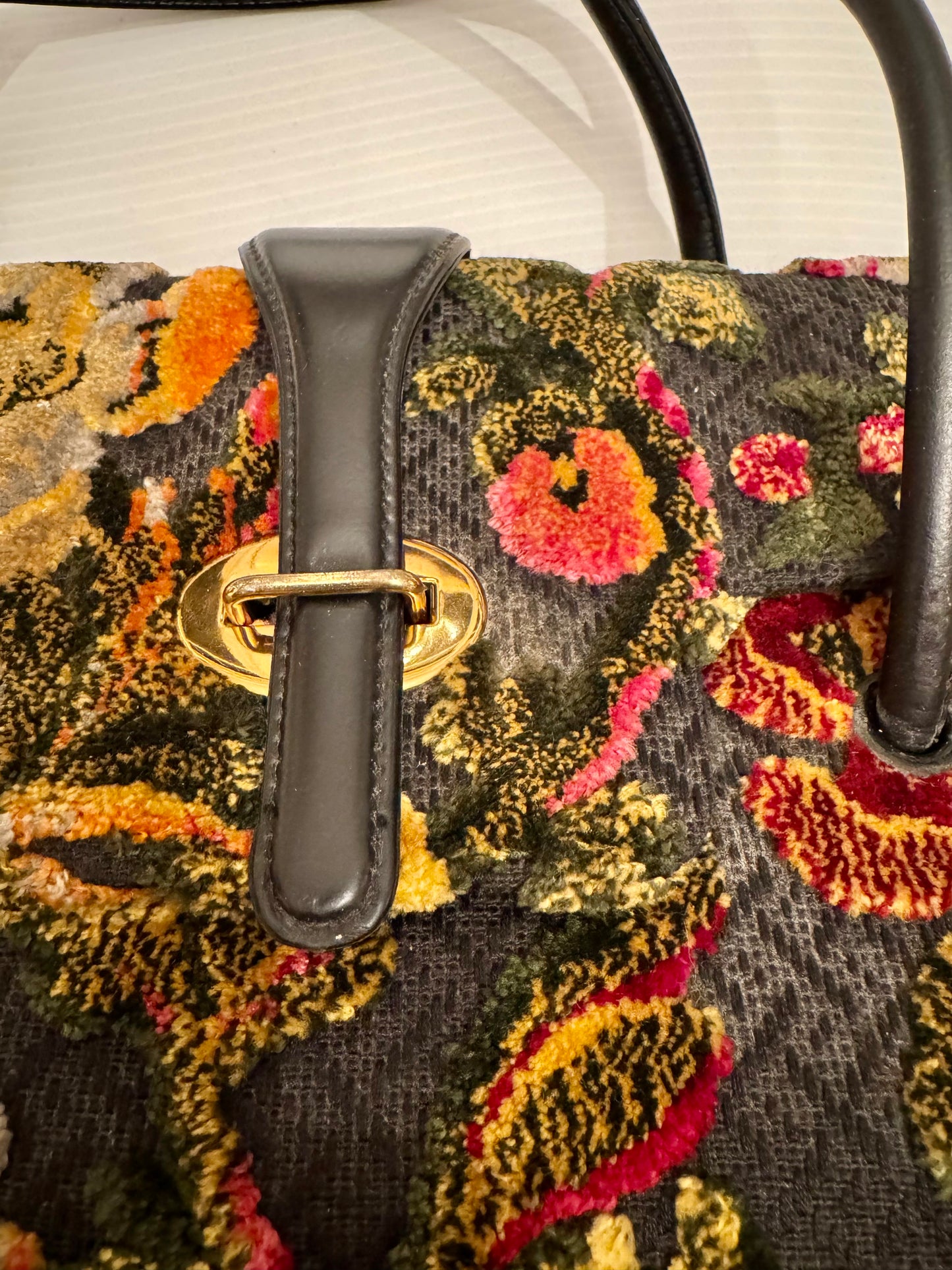 Vintage 1950s never worn black with floral print carpet bag