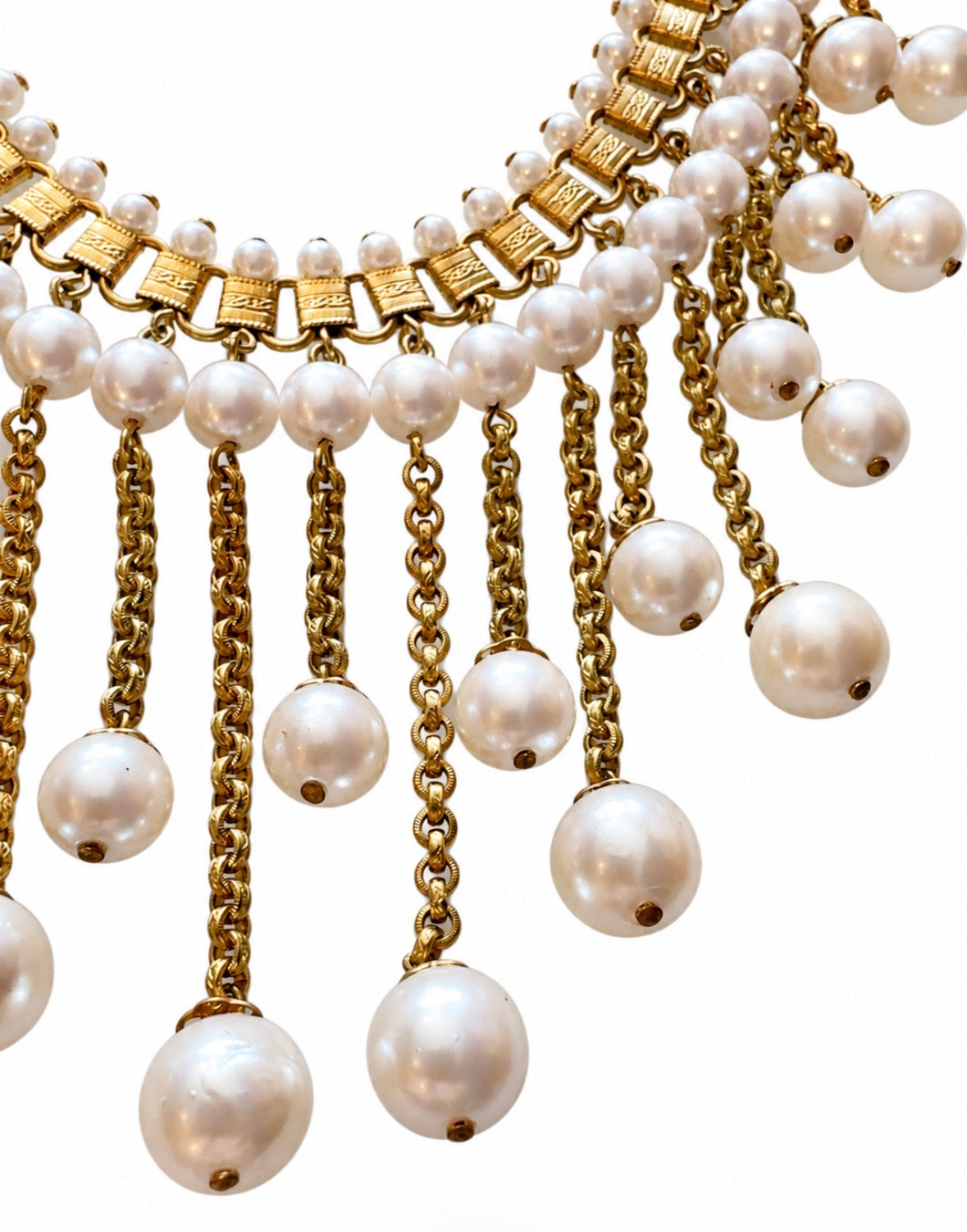 1980s Ann Klein ll book chain bib necklace with faux pearl dangles