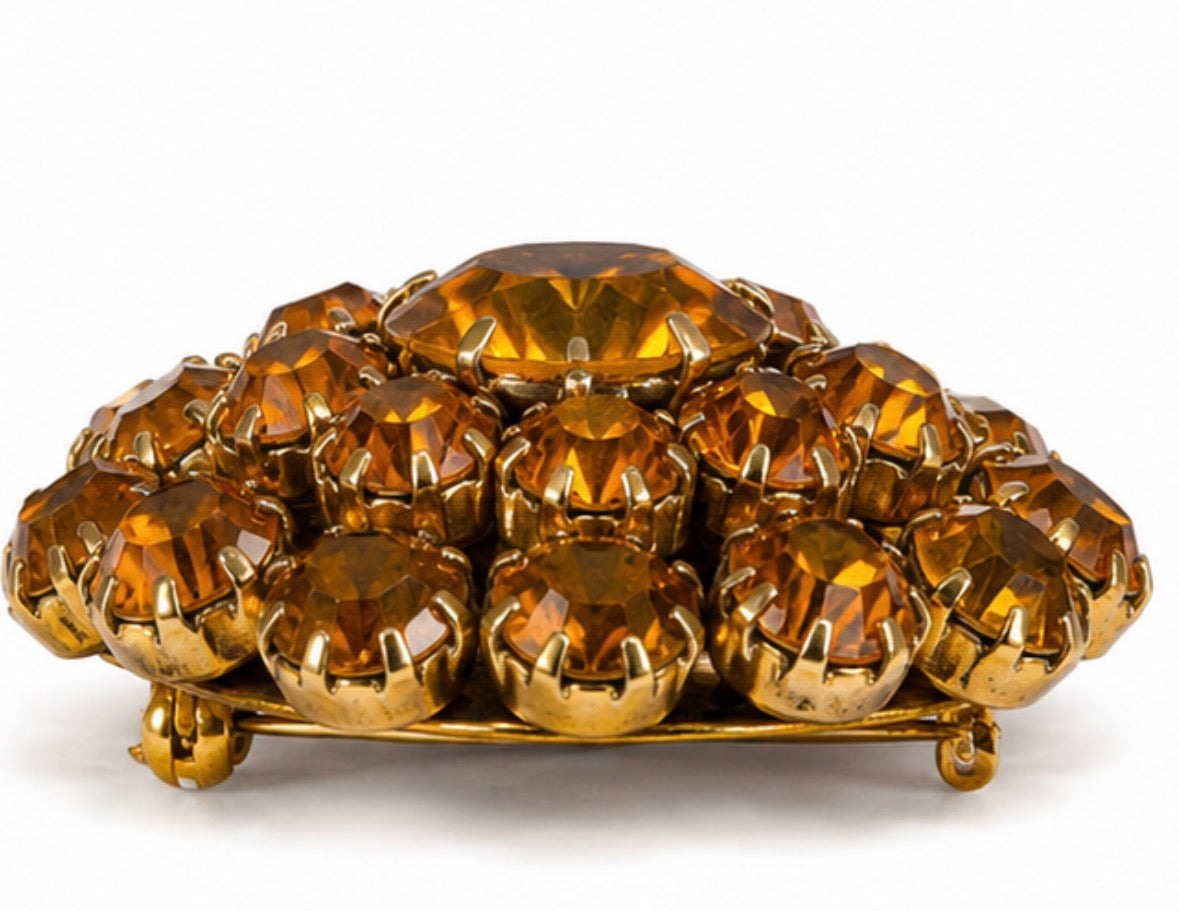 Amber dome rhinestone brooch