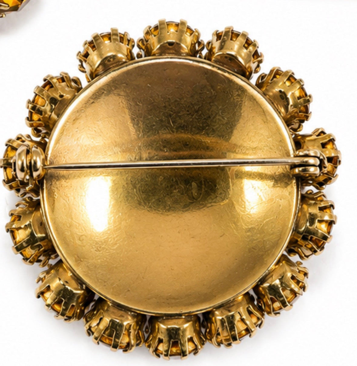 Amber dome rhinestone brooch