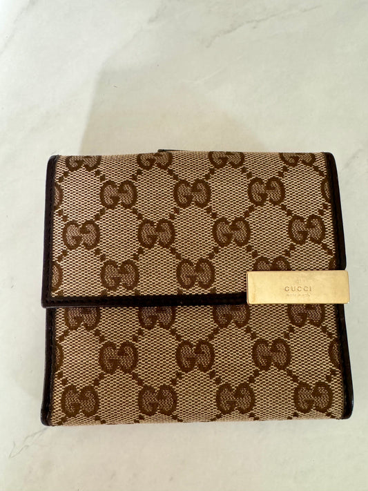 Vintage Gucci Canvas and Leather Wallet in Brown
