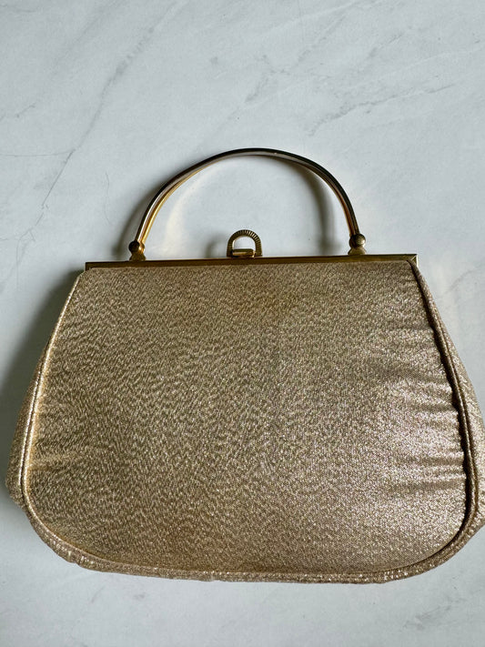 Mini gold vintage bag with metal top handle