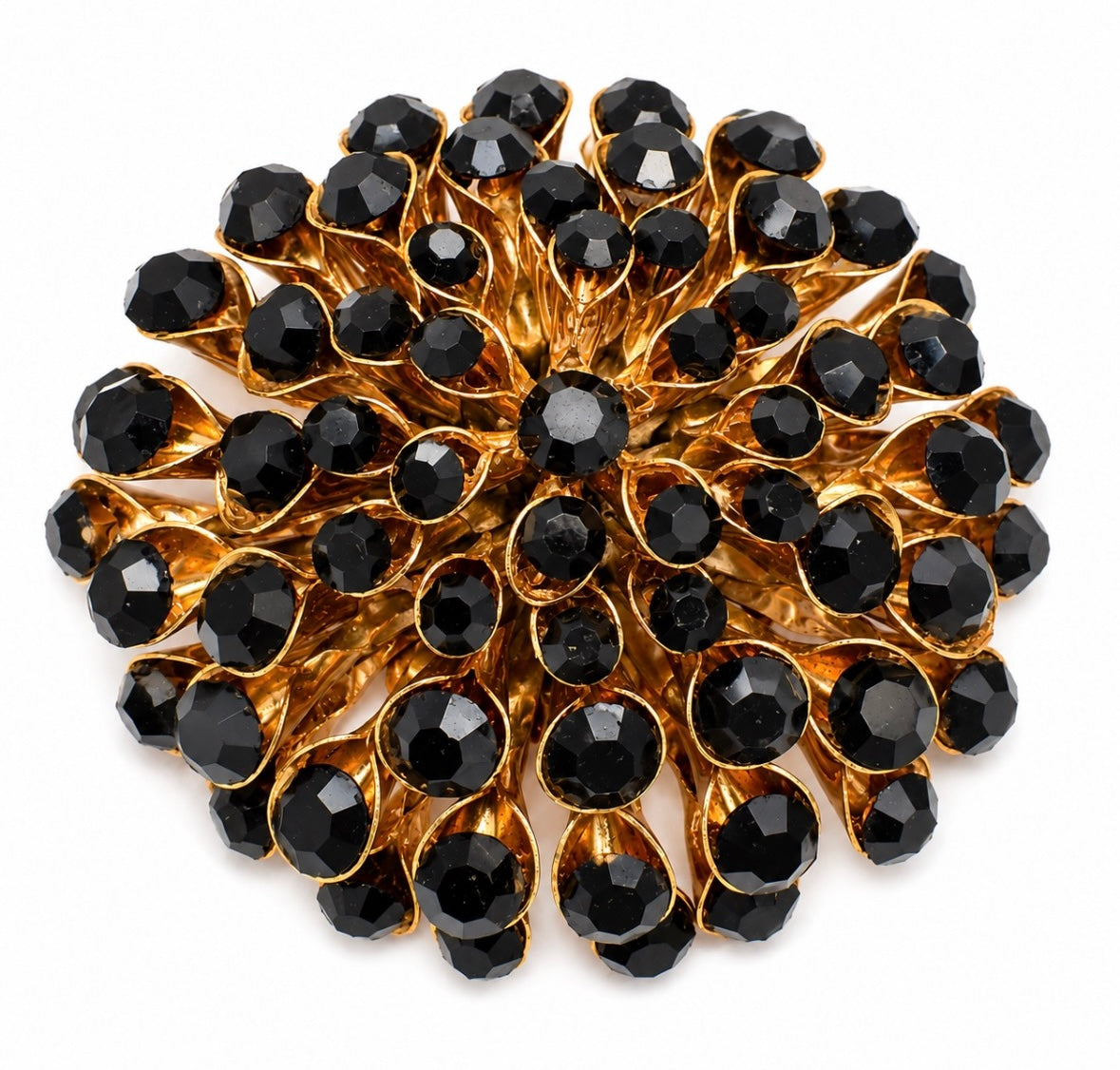 Vintage Jet Black Chrysanthemum Brooch, c. 1960s