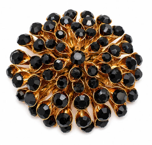 Vintage Jet Black Chrysanthemum Brooch, c. 1960s