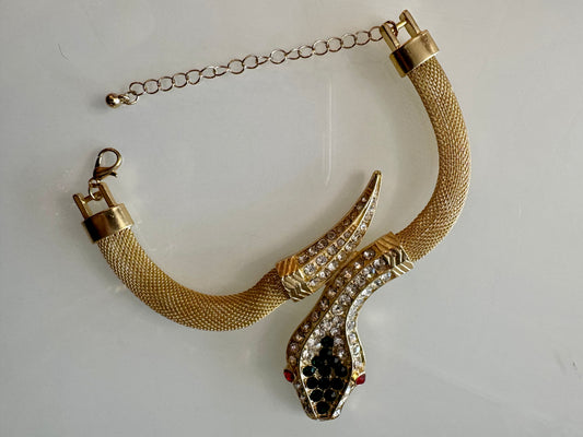 1980s vintage gold tone rhinestone snake fabulous bracelet