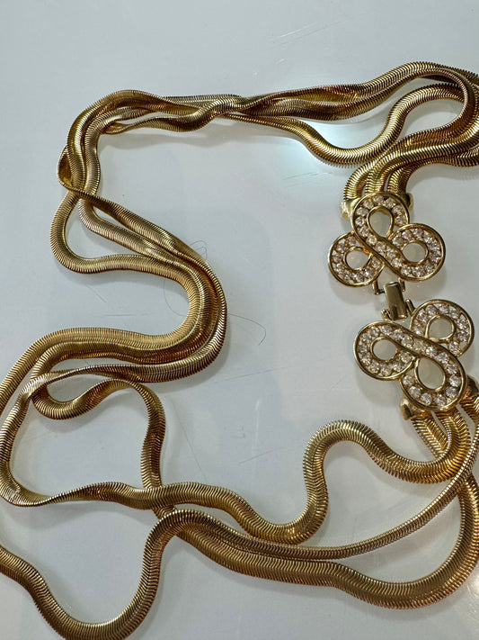 Fun 1980s gold tone slinky triple chain, neck necklace/belt