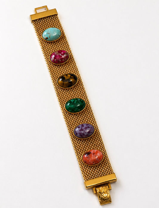 Vintage Sarah Coventry mesh bracelet with cabochon stones