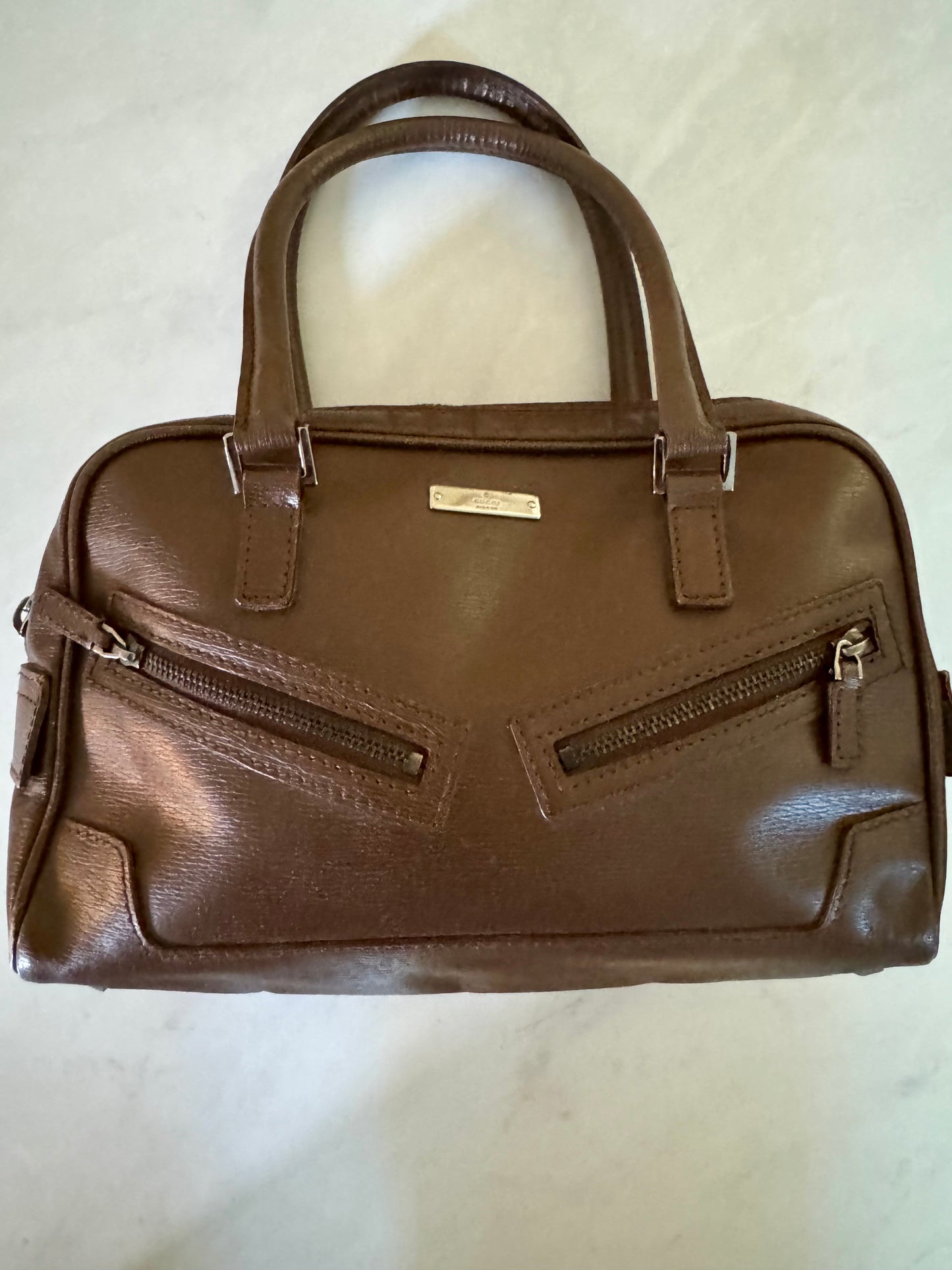 Vintage 80s GUCCI Brown leather Boston Bag