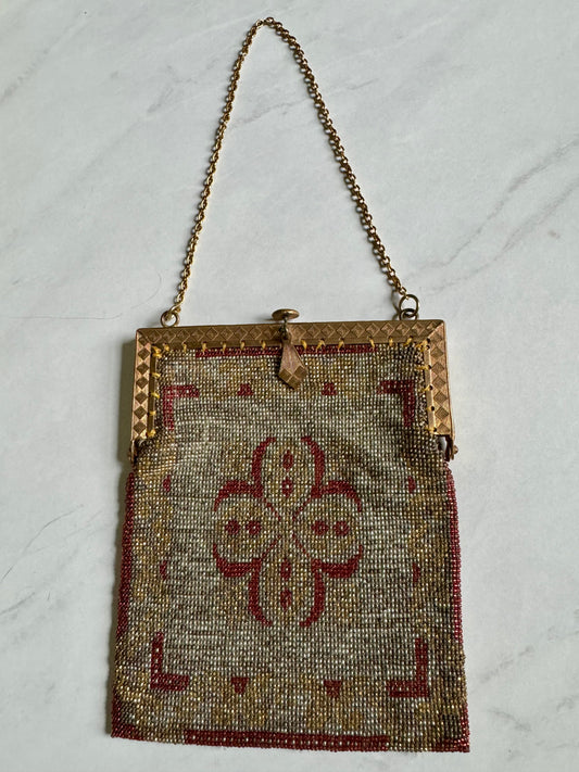 Beautiful 1920's heavy metal bead bag.  Made in France