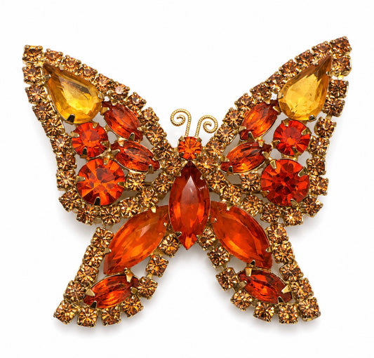 Vintage Autumn Rhinestone Butterfly Brooch c. 1950