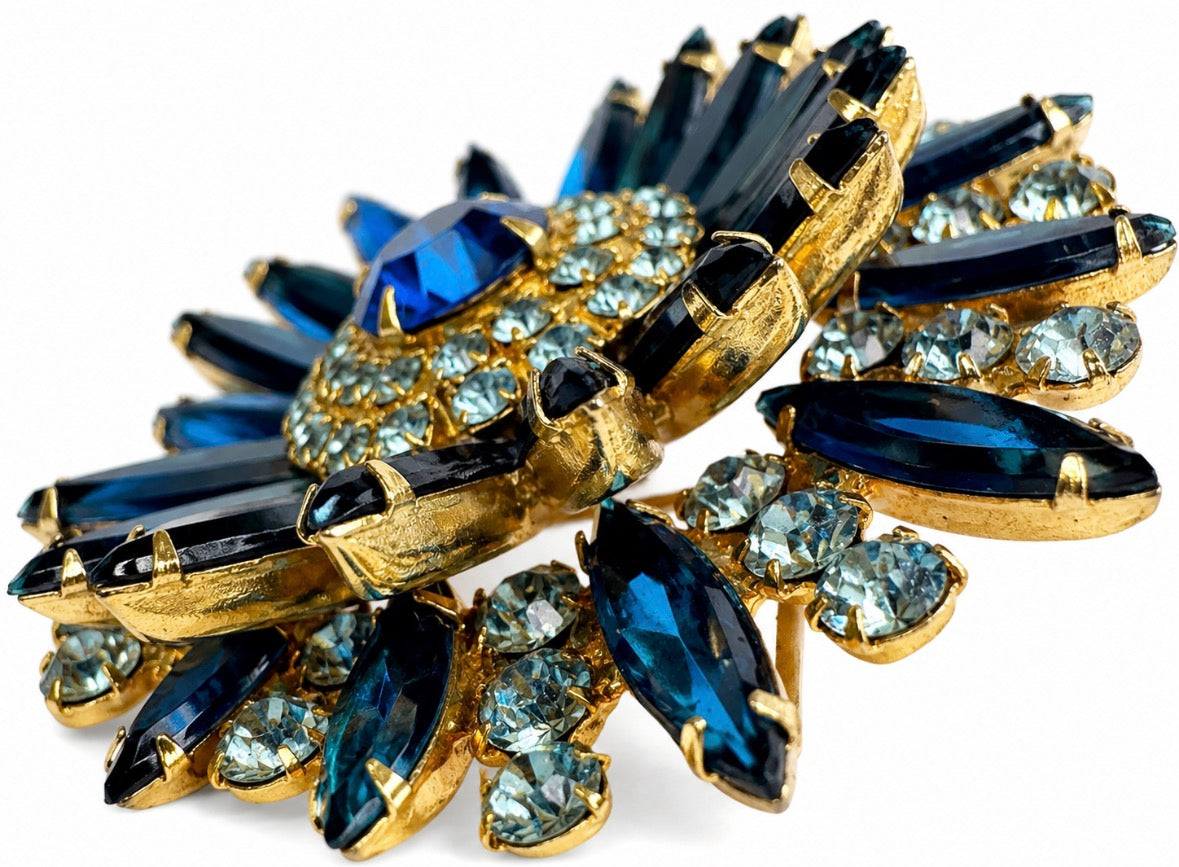 Vintage 1950s Blue Rhinestone Starburst Brooch
