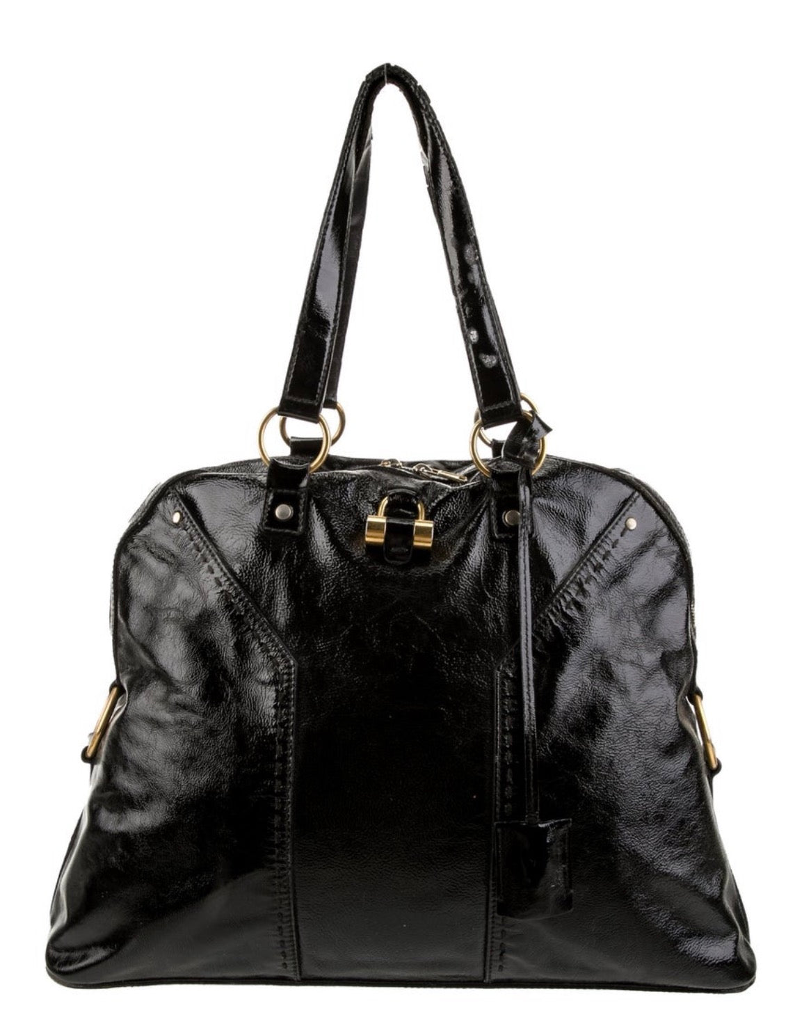 2005 YSL patent leather top handle MUSE bag with gold hardware and satin lining. See photos for slight wear at handles. Easy to replace.