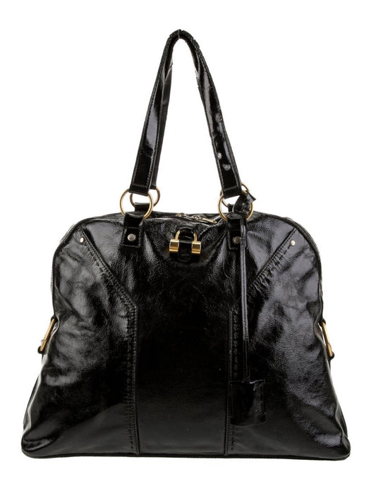 2005 YSL patent leather top handle MUSE bag with gold hardware and satin lining. See photos for slight wear at handles. Easy to replace.
