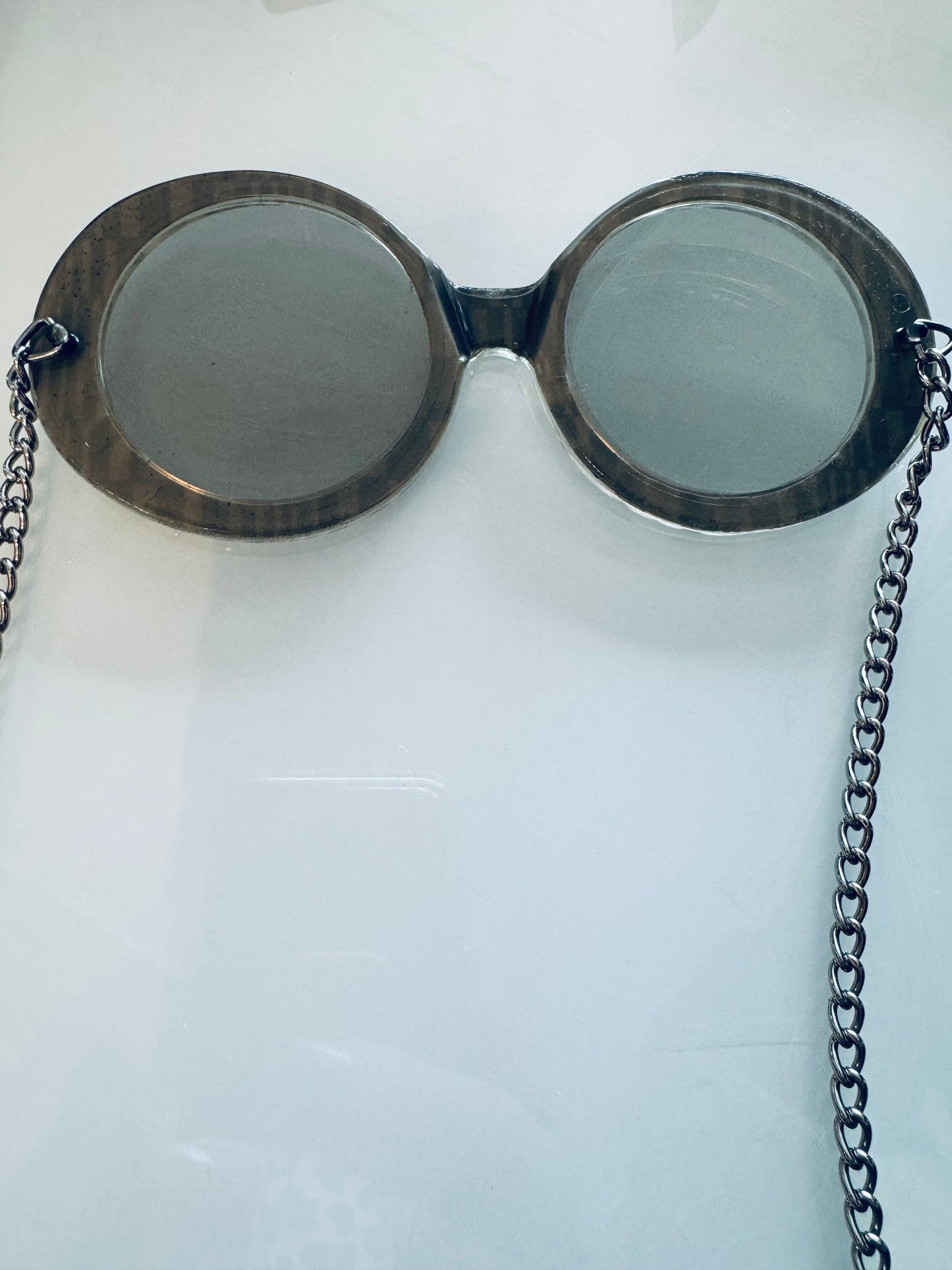 1960s je dol sunglasses with wrap around the ear chain and hanging groovy disks