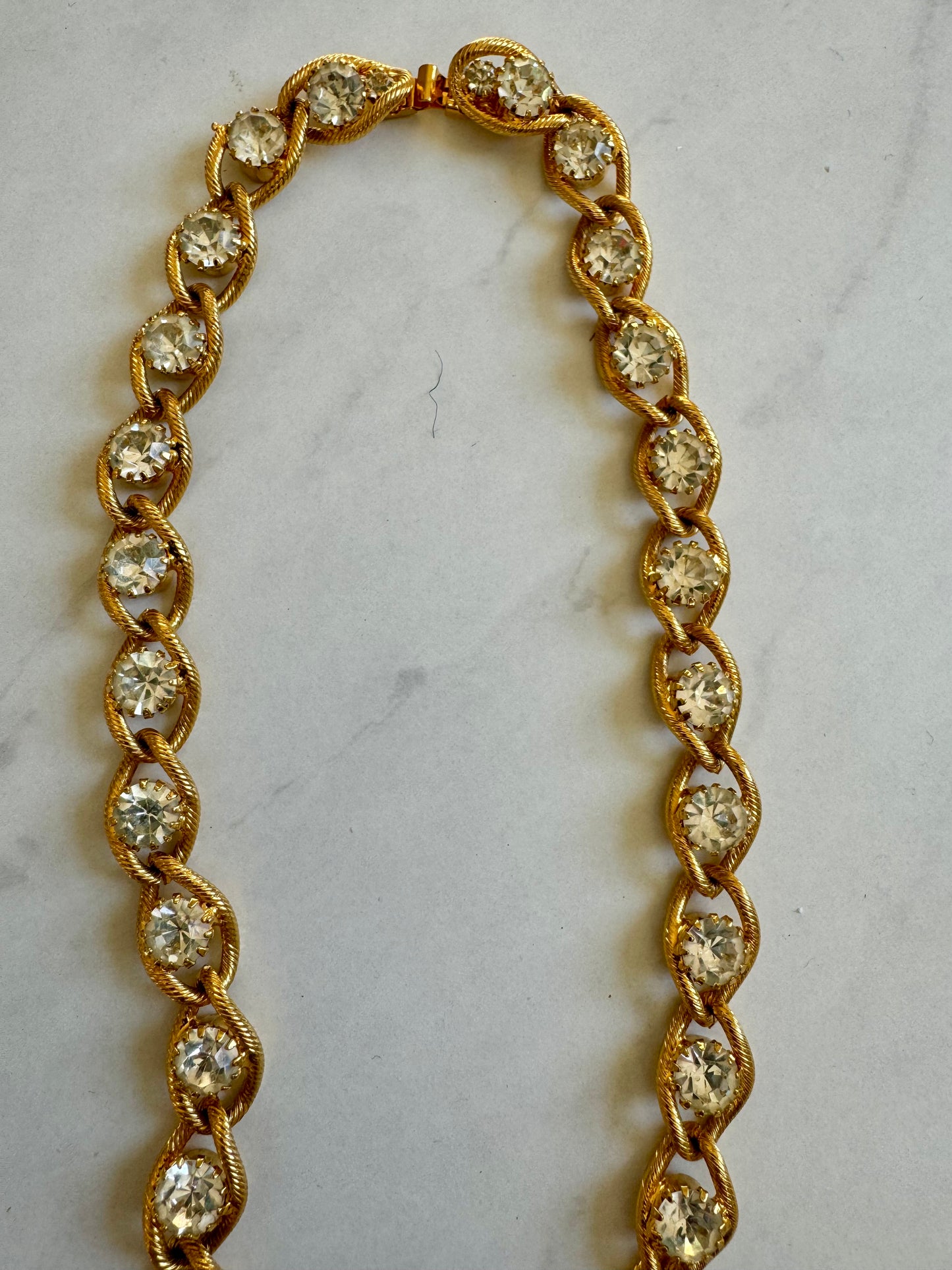 Stunning 1970s gold tone and crystal rhinestone statement necklace