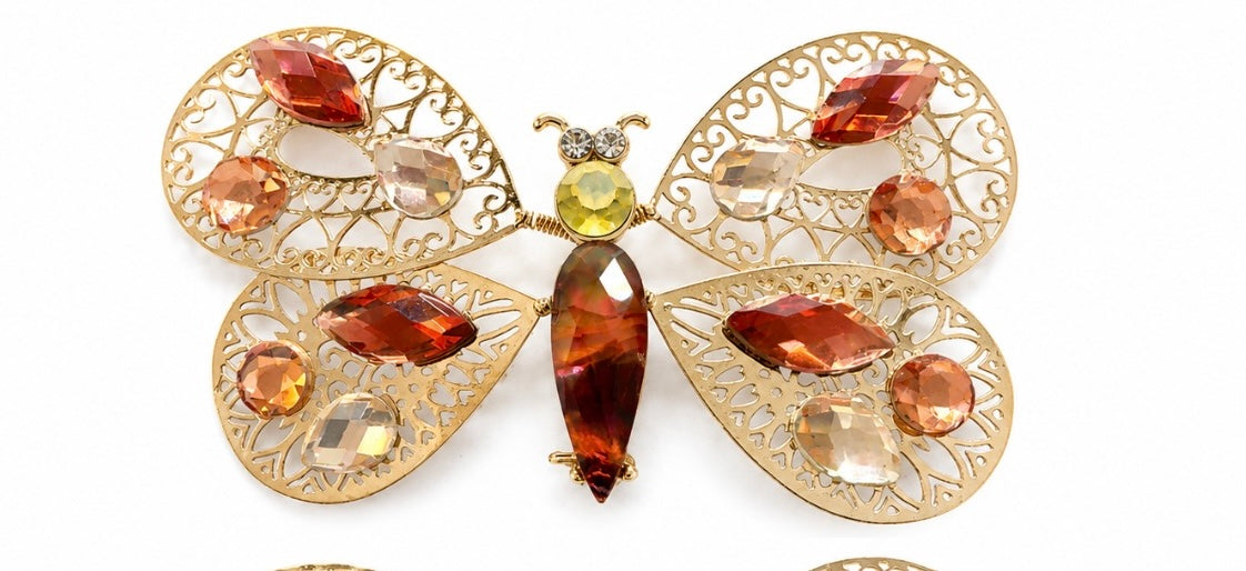 Vintage 1970s signed Napier trembler (wings move)butterfly brooch with rhinestones