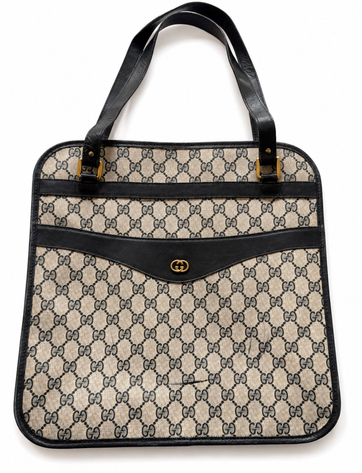 1980s Vintage Gucci tote with outside pocket and shoulder strap. See photos.