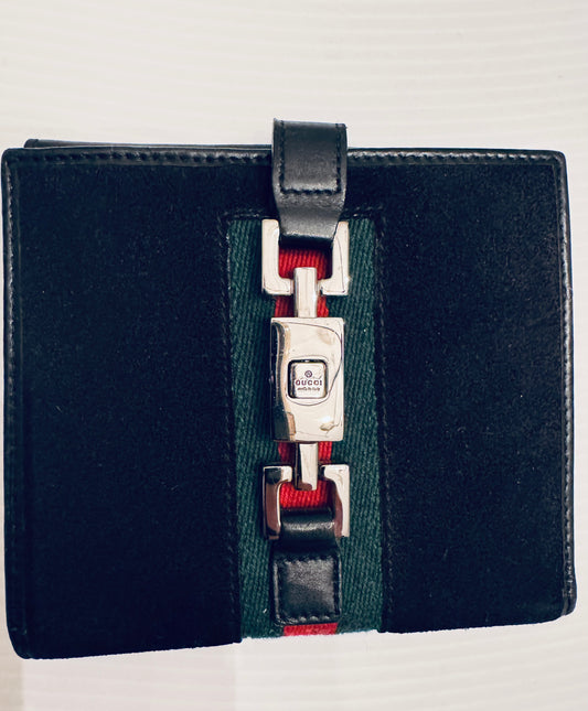 Vintage Gucci black fabric wallet with silver lock closure