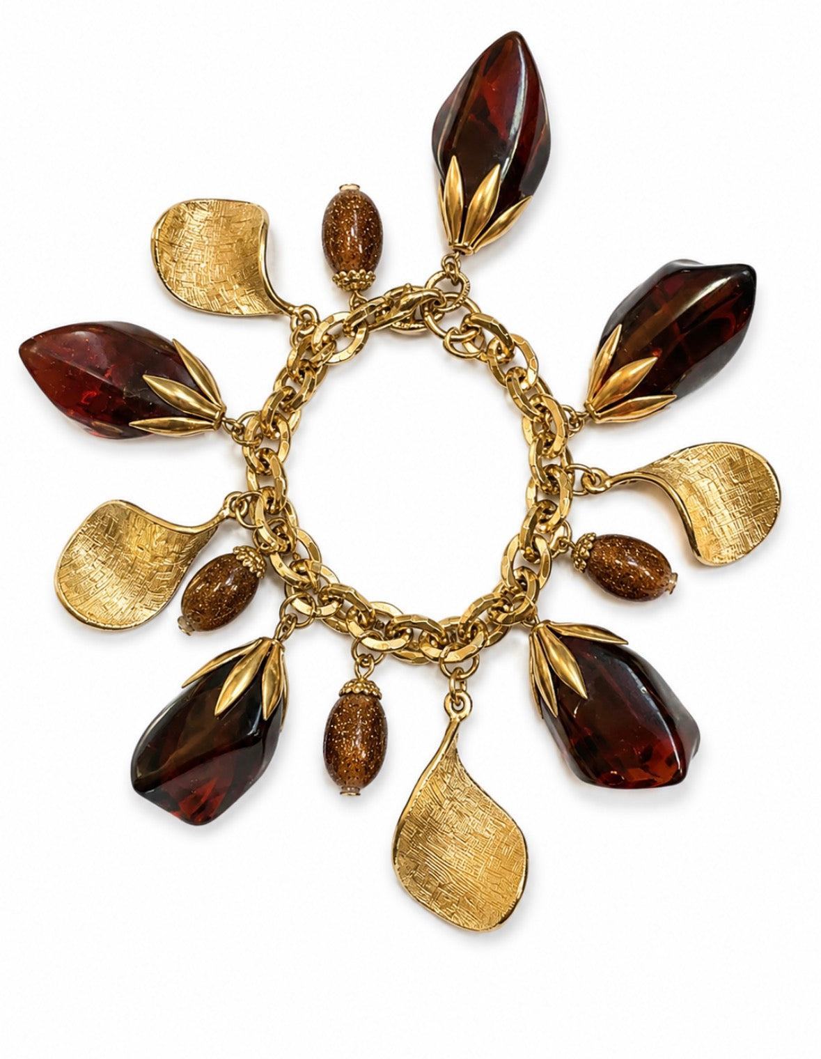 1970s amber lucite charm bracelet