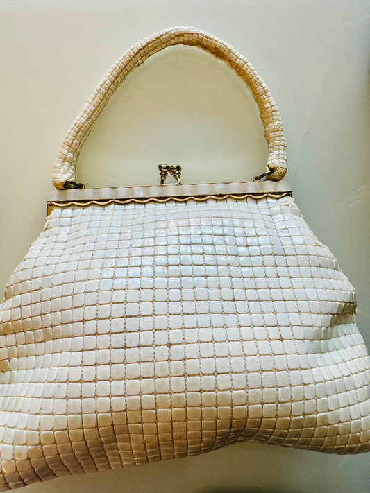 Vintage white Glomesh handbag with mother of pearl hardware