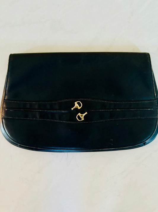 Vintage 70s Navy Blue leather GUCCI clutch