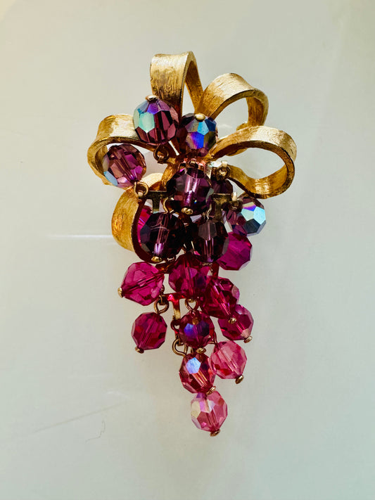 Gold tone with pink and purple dangle beads