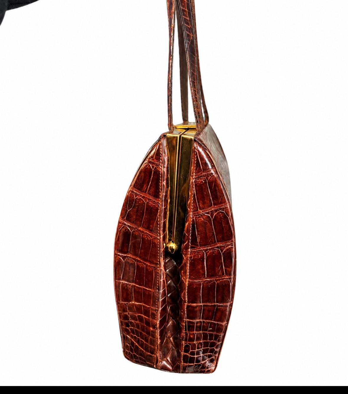 Beautiful chocolate brown exotic shoulder bag with mini leather coin purse and mirror