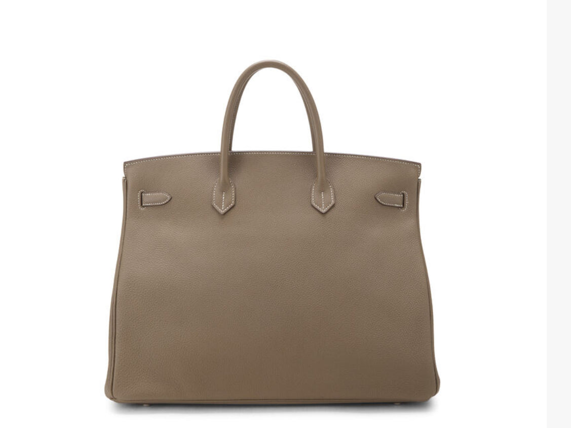 Stunning Guaranteed authentic vintage Hermes Togo Birkin 40 in Etoupe PHW blind stamp N square from 2010. Palladium hardware Excellent condition. Discount code not valid.