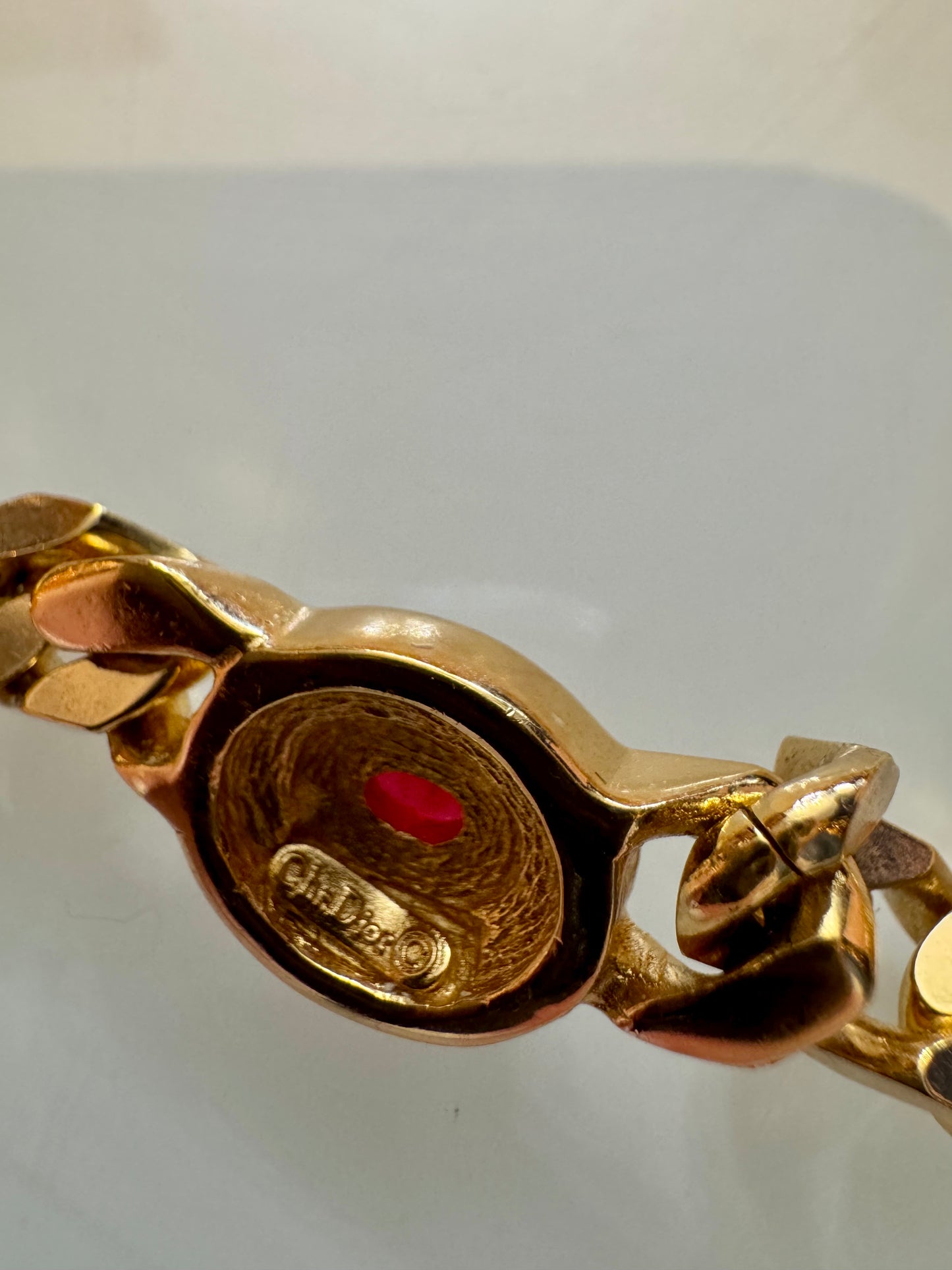 1990s vintage signed Dior gold tone necklace with Red, Blue and Green stones