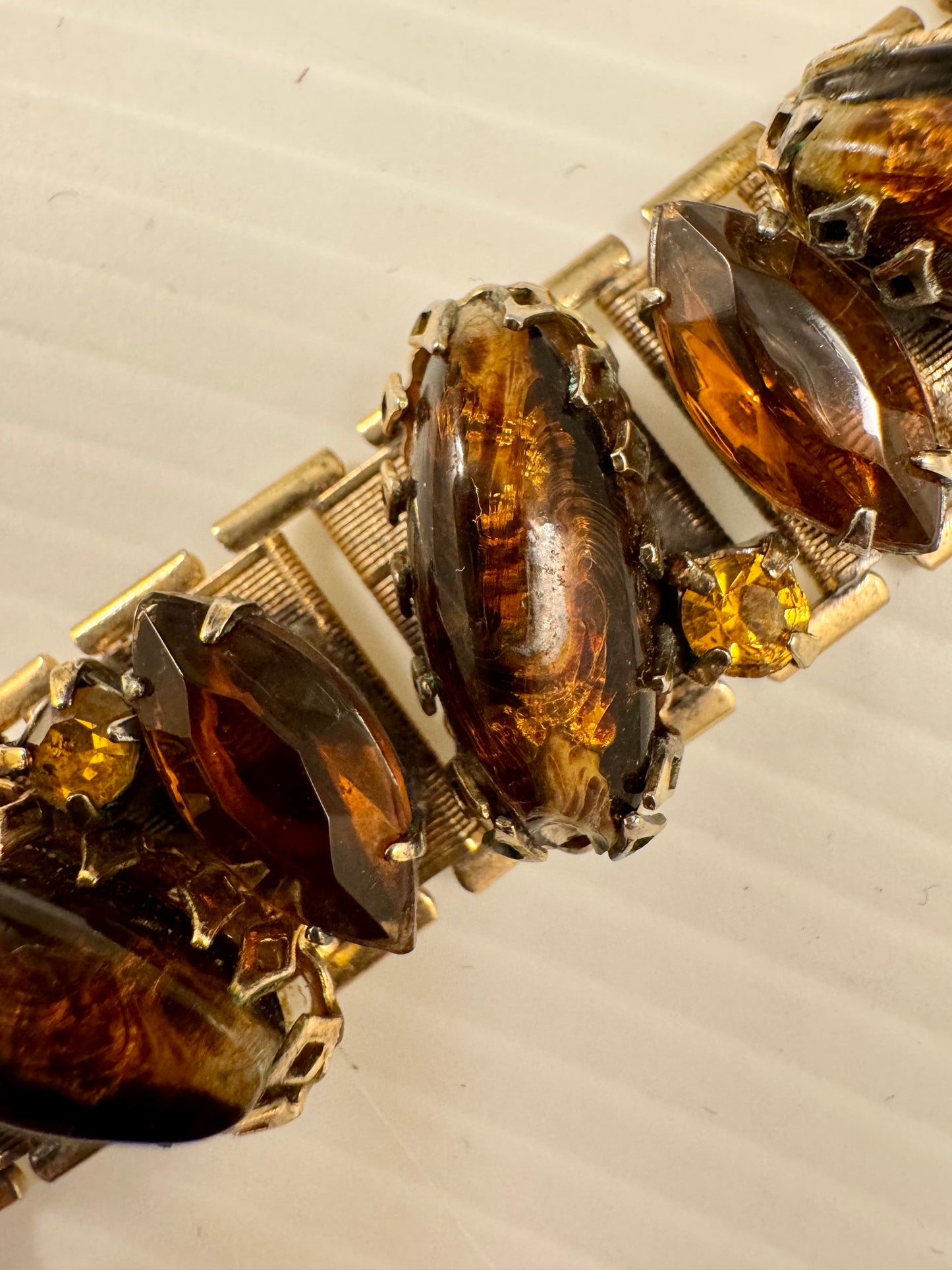 1960s gold tone bracelet with amber stones