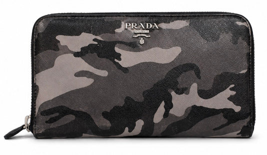 Grey and black camo Prada wallet with zip